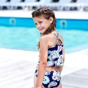Moon Tree Girls Two Piece Bathing Suit Ruffle Tankini Swimsuits Hawaiian Floral